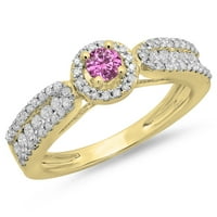 DazzlingRock kolekcija 14k Round Pink Sapphire & White Diamond Bridal Vintage Halo Angažman prsten,