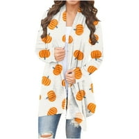Ženska plus veličina Orange Pumpkins Spider Cat Printing Dugi rukav Pletene jesene košulje Halloween