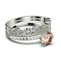 Prekrasna Art Deco 2. Round Cut Morgatit i dijamantni prsten za uključivanje, vjenčani prsten, dva podudarna