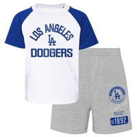 Dojenče White Heather Siva Los Angeles Dodgers tlo iz baller Raglan majica i set kratkih hlača