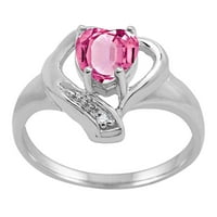 Mauli dragulji za žene 0. Carat ružičasta topaz i dijamantski akcent srčani prsten 4-prong 10k bijelo