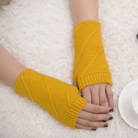 Ženska djevojka pletena ruka bez prsta drže tople zimske rukavice mekana topla rukavica žuta jedna veličina