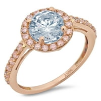 CT sjajan okrugli rez Clear Simulirani dijamant 18k 18K Rose Gold Halo Solitaire sa Accenting prstenom