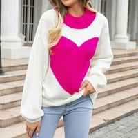 Ženski slatki džemperi Ljubav srca uzorak u boji blokove okrugli vrat Pulover pletene Valentines Jesen