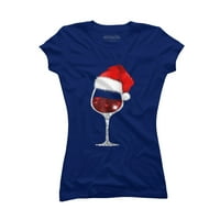 Vinsko staklo Xmas Tee Božićni ljubitelji vina Santa Hat Poklon Tee Juniors Royal Blue - Dizajn od strane