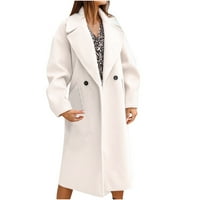 Ženski dugi kaput elegantni rever gumb s dugim rukavima otvorena prednja kardigan jakna od pune boje