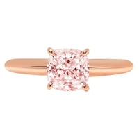 1. CT sjajan jastuk simulirani ružičasti dijamant 14k Rose Gold Solitaire prsten sz 10.75
