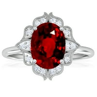 Gemsny Jul Rođenje - vintage ovalni rubin prsten sa pave set Diamond Halo
