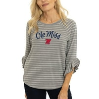 Ženska siva Ole Miss pobunjenici Renatta Striped Ruffle 3 majica sa 4 rukava