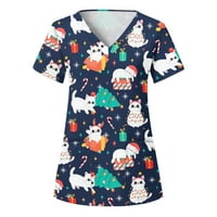 Plus piling veličine za žene na vrhu je labava fit s džepovima Radna uniforma Božićne mačke za majice
