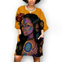 Asdoklhq Ženske haljine za čišćenje veličine plus, žene afrički vintage print srednji rukav V izrez