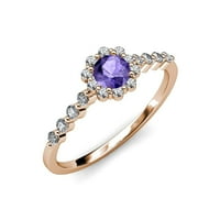 Iolite i dijamantni cvjetni halo zaručni prsten 1. CT TW u 14K ružičastog zlata.Size 5.0