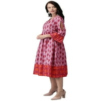 Eloria cvjetna tiskana haljina dužine koljena sa rukavima od tri četvrtine u V izrezom izreza