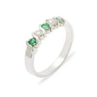 Britanci napravio 14k bijeli zlatni prirodni smaragdni i kultivirani biserni ženski prsten - veličine