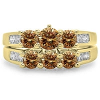 DazzlingRock kolekcija 2. Carat 14K okrugli šampanjac i bijeli dijamantni zaručni prsten CT, žuto zlato,