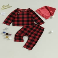 Qinghua novorođenčad Dječak Božićna odjeća Plaidi Ispis dugih rukava vrhovi hlača set pantalone jeseni