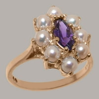 Britanci napravili 18K ružičasti zlatni prsten s prirodnim ametistom i kultiviranim biserskim ženskim