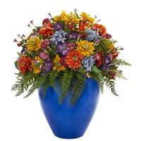 Giant Mješoviti cvjetni umjetni aranžman u plavoj vazi