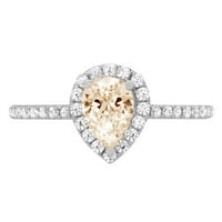 0. CT Brilliant Pear Clear Clear Simulirani dijamant 18k bijeli zlatni halo pasijans sa Accenting prstenom