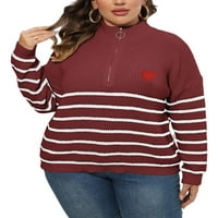 Sanviglor Women Plus Duks polumjera Pola Zip Jumper Top Striped Pulover Pleteni prevelizirani džemperi
