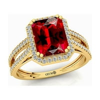Ring dijamantskih godišnjica, 14K Gold Halo prsten, Garnet Angagement Remise Ring, januarski roštilj