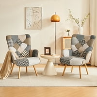 Patchwork akcentna stolica dnevna soba stolice sa drvenom nogom, sivom bojom