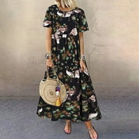 Ženska okrugla vrat Dress Haljina Ležerna haljina s kratkim rukavima duga haljina