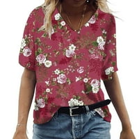 Tenjio Ljetni štednju radnički dan Ženska moda Casual Plus size Scenic Cvijeće Ispis V-izrez T-majice
