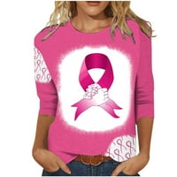 Ženske košulje za podizanje raka dojke Tri četvrtine rukava s rukavima casual crewneck bleach vrhovi