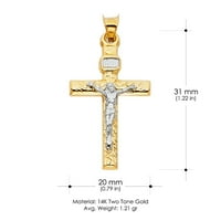 14K dva tona zlatnog rashladnog križa privjesak sa ogrlicom od lanca Figaro 3+ - 20