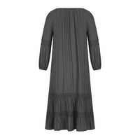 Opremljena haljina za žene proljeće jesen dugih rukava okrugli izrez labav čipka šuplji rukav ruff haljina tamno siva m