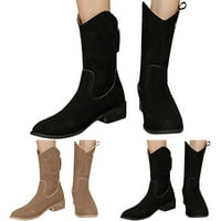 Aaimomet Fall Boots za žene Mid Mid Calf čizme s niskim potpeticama okrugle nožnog prsa sa čvrstom bojom