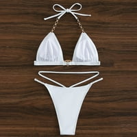 Ženski srčani bikini setovi čvrste boje mini tanke trake za plažu kupaći odjeća zavojni kostimi s niskim