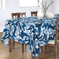 Pamuk Satens Stolcloth, 90 kvadrat - lišće apstraktno palminsko tropsko kamuflažno Camo Classic Blue