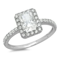 1. CT Sjajni smaragdni Clear Simulirani dijamant 18k bijeli zlatni halo pasijans sa accentima prsten
