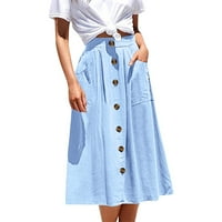 Tenis suknje Žene Dugo dugme Pocket suknja Čvrsta boja High Sheist Modna casual Line suknja Plava