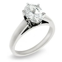 14k bijeli zlatni ovalni rez dijamantskih solitaire prsten 1. CTTW. Veličina 7.5
