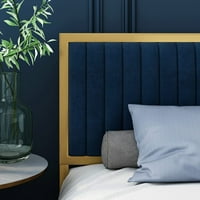 HOMFA Krevet za krevet, zlatna metalna platforma krevet s mekim velvet tapeciranim uzglavljenim, mornarsko