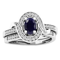 DazzlingRock kolekcija 6x ovalni plavi safir i okrugli bijeli dijamantni mobski halo stil vjenčani prsten