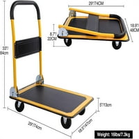 Push Cart Dolly, Ručni kamion za platformu sa stupnjem kotačima, jednostavan za skladištenje i prenosiv,