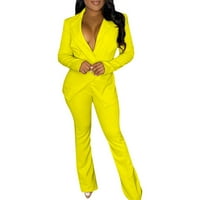 Zkozptok ženske odjeće V-izrez Slim odijelo Business Blues Radni setovi, žuti, l