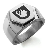 Swan harmonija nehrđajućeg čelika Štit ugravirani šesterokutni Crest Stan Top Biker stil polirani prsten