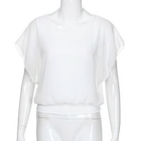 Qwertyu Womens Trendne majice Batwing kratkih rukava Šifon plus bluze i vrhovi vrat za ženske ljetne