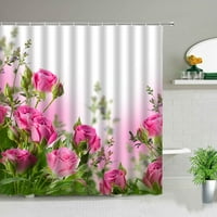 Ružičasta ruža cvijeće tkanine zastove za tuširanje kupaonica sa kukama sa kukama vodootporni kade za