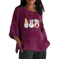 Ženska moda Uskrsnica tiskana okrugla vrat majica kratkih rukava, bluza od labavih vrhova klirens