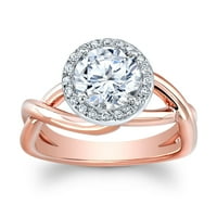 Ženski prsten za angažman dijamantnog halo sa 1. Carat okrugli sjajni bijeli safirni centar 0. Carats