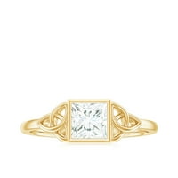 Princess Cut Solitaire Moissite Celtic Crnot zaručni prsten, 14k žuto zlato, US 5,00
