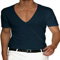VOOOBLINSKI MAN Ljetni vrhovi čvrste boje bluze Modne T majice Muške labave fit radne pulover plava