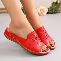 Ženske papuče ravne šuplje papuče rimsko stil proljeće i ljetne sandale crvene 8.5