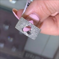 Štetno žensko srce šuplje dizajn Rhinestone umetnuli široki prsten za prstenje prstena, US 10